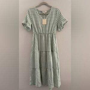 To My Lovers Green Gingham Tiered Midi Dress Size Small NWT